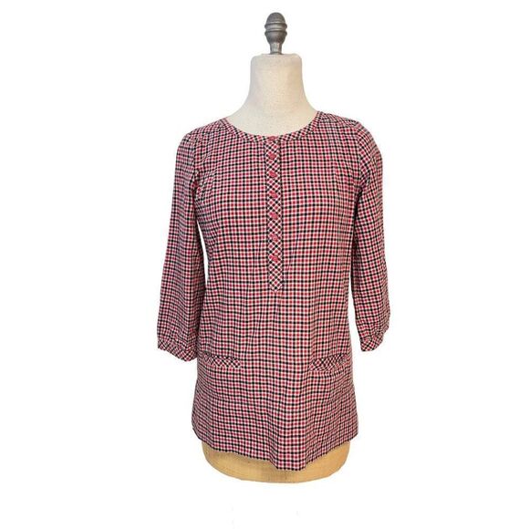 Lacoste Red Blue Plaid Tunic Top 38 US small 6 - Picture 1 of 5